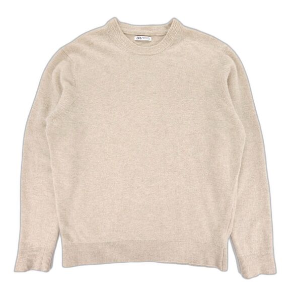 ZARA MAN Wool Crew Neck Pullover Sweater Beige Old Money Quiet Luxury Minimal XL - Picture 1 of 7